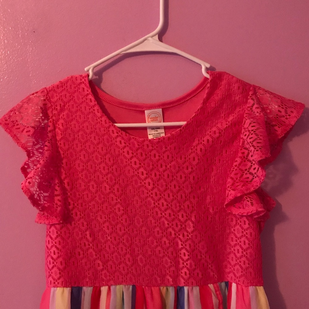 Pink and multicolored bright summer dress for kids